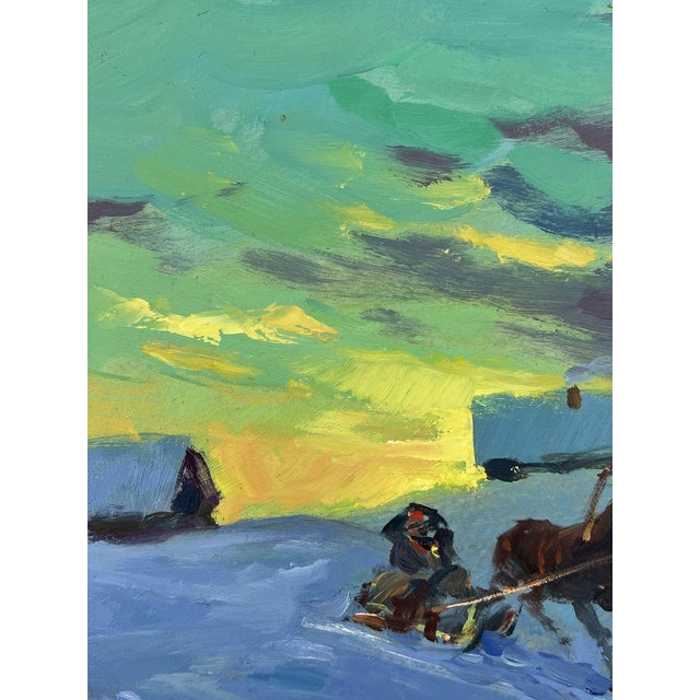 Paper Oil Painting Winter Evening Village Yuriy Suprunchuk For Sale - Image 7 of 11