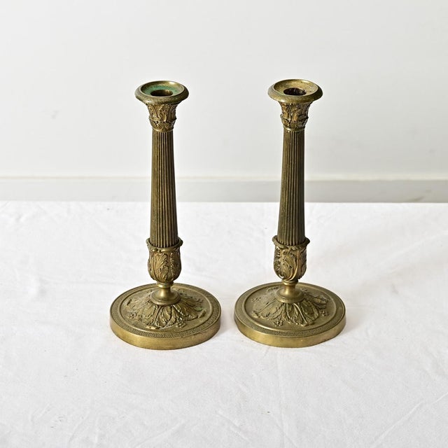 French Pair 18th Century Louis XVI Style Bronze Candlesticks For Sale - Image 4 of 11