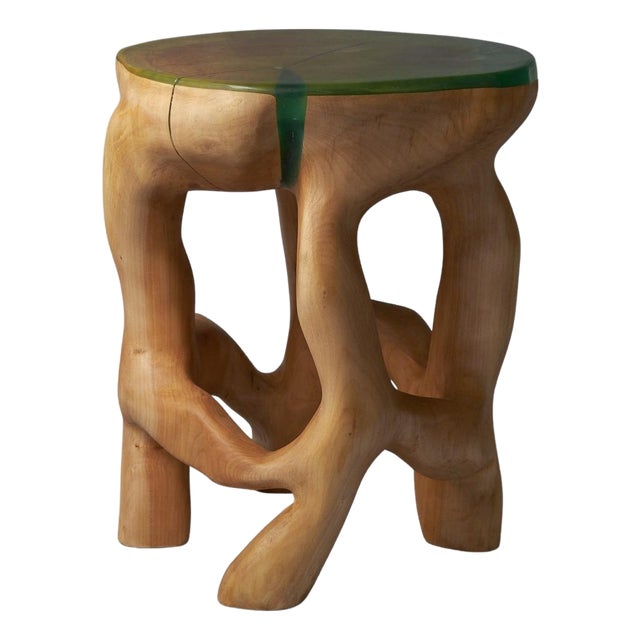 Wood Sculptural Side Table by Logniture For Sale