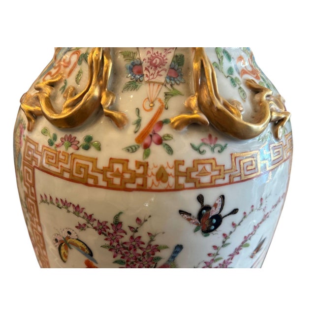 Late 19th Century Chinese Canton Rose Medallion Lamps - a Pair For Sale - Image 10 of 14