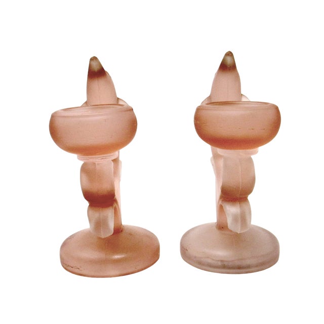 1960s Satin Pink Dolphin Glass Votive Holders Set of 2 For Sale - Image 5 of 8