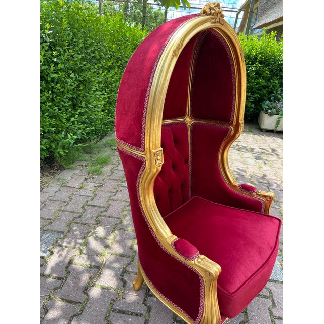 French Dark Red Tufted Throne Children Size Balloon Chair. Chairish