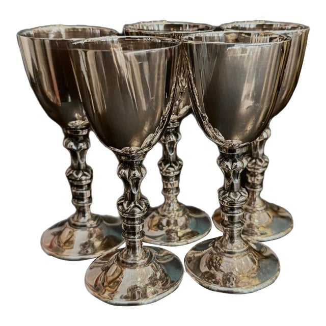 Vintage Mid-Century Hallmarked Mexican Silver-Plate Petite Goblets - Set of 5 For Sale