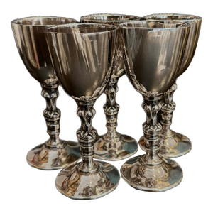 Vintage Mid-Century Hallmarked Mexican Silver-Plate Petite Goblets - Set of 5