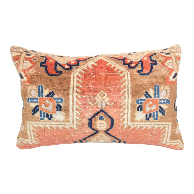 Vintage Tribal Wool Rug Pillow -Rustic Home Decor Sitting Cushion -17'' X 27'' For Sale