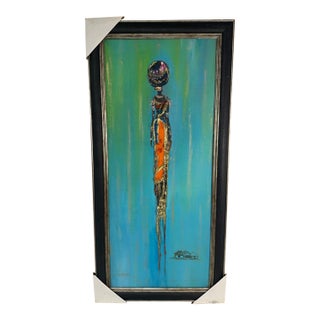 Alfred Nii Addo Original Mixed Media African Art Painting Signed Framed 39.5” For Sale