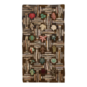 Lofty Brown Color Background With Floral and Symmetrical Patters Design Vintage American Hooked Rug