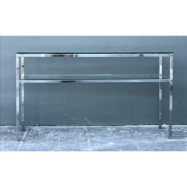 Late 20th Century Vintage Chrome and Glass Console Table For Sale - Image 5 of 12