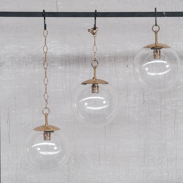 Mid-Century Brass and Bubble Glass Pendant For Sale - Image 10 of 11