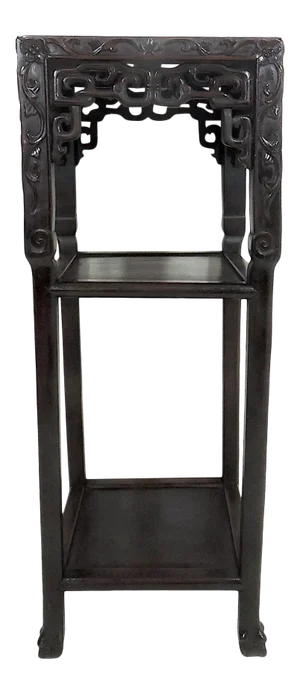 Antique Chinese Blackwood Plant Stand/Pedestal Side Table With Pink Beige Marble Top (Hongmu) Late Qing.
