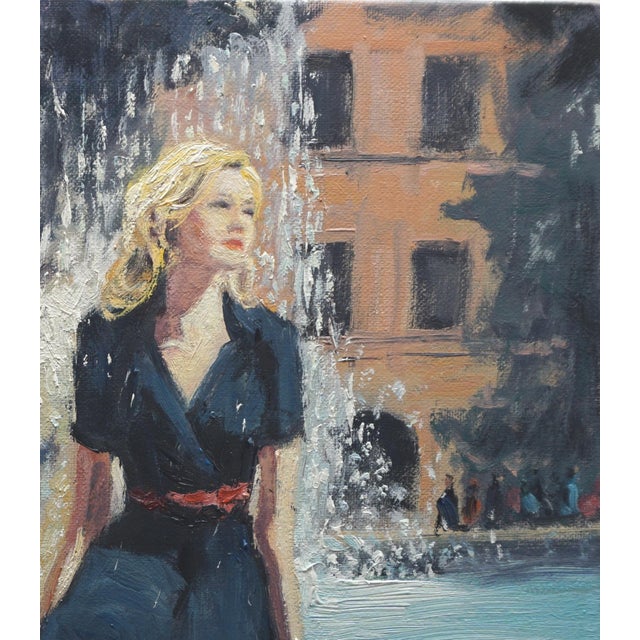 Impressionist Original Oil Painting by Sean Wu, by the Fountain. For Sale - Image 3 of 5