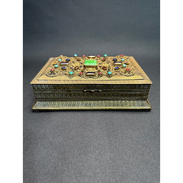 Art Nouveau Late 1930's Made in Germany Semi-Precious Stone Embellished Jewlery Box For Sale - Image 3 of 11