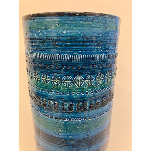 This hand crafted vase was made in Italy in the 60’s. The condition is excellent The blue glaze is almost lapis in color....