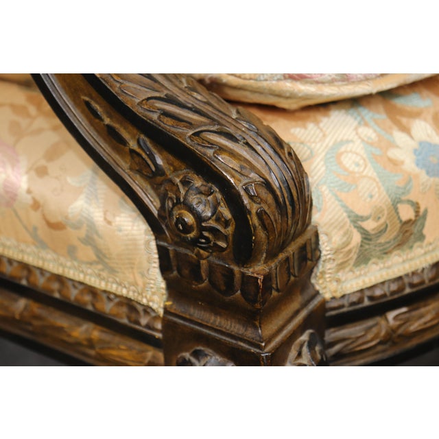 Pair of Antique French Louis XVI Style Silk Upholstered Armchairs For Sale In Philadelphia - Image 6 of 12
