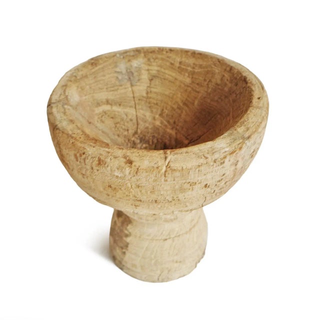 Rustic Vintage Old Wood India Mortar Cup For Sale - Image 3 of 5