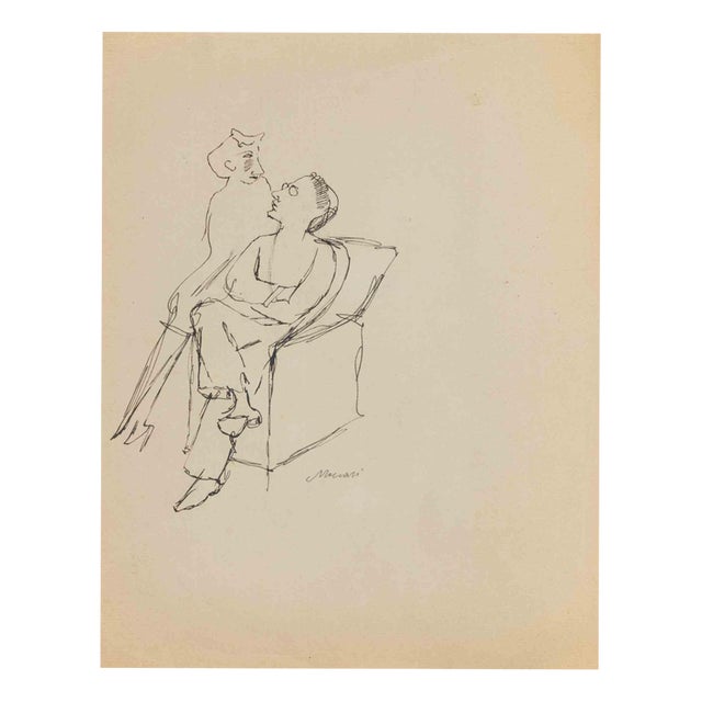 Mino Maccari, The Couple, Ink Drawing, 1960s For Sale