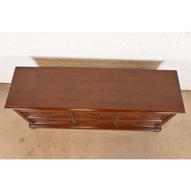 Ethan Allen French Louis Philippe Cherry Wood Nine-Drawer Dresser or Credenza For Sale - Image 9 of 12