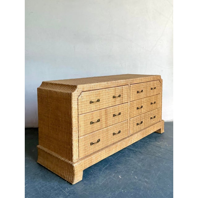 Vintage Boho Locar Woven Rattan Notched Dresser For Sale - Image 4 of 11