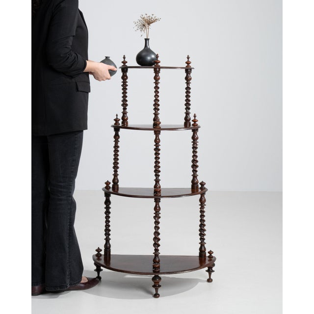 19th Century United Kingdom Rich Walnut Brown Four-Tier Turned Walnut Ã‰tagÃ¨re For Sale - Image 4 of 11