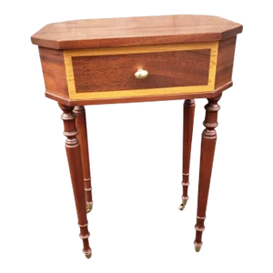 Mahogany Satinwood Banded Inlay Inlay Single Drawer Side Table on Wheels