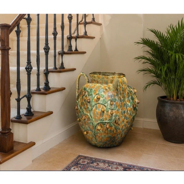Light Yellow Italian Majolica Three-Armed Pear Planter Vase For Sale - Image 8 of 12
