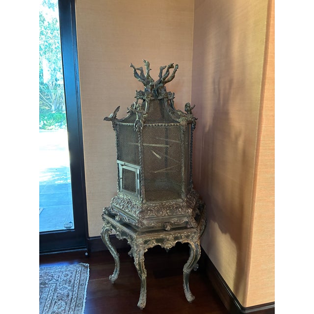 Rococo Antique French Rococo Birdcage on Carved Stand — 67” Tall For Sale - Image 3 of 11