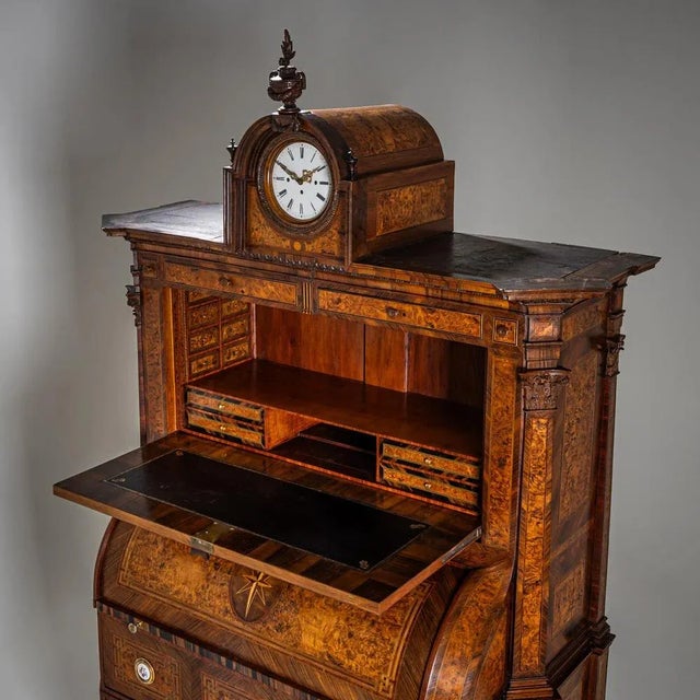 Neoclassical Cylinder Secretaire Desk with Clock, 1780 For Sale - Image 4 of 15