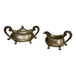 Antique English Sheffield Plate Sugar & Creamer Set- 2 Pieces