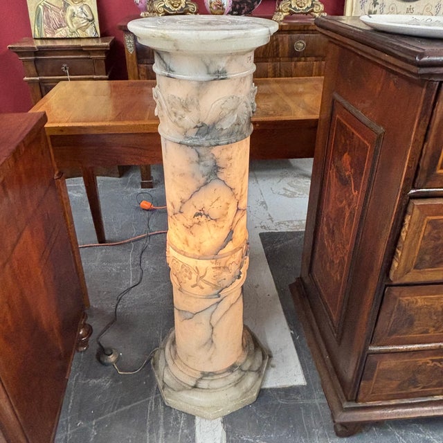 Stone Antique Liberty Illuminated Alabaster Column, 1920s For Sale - Image 7 of 15