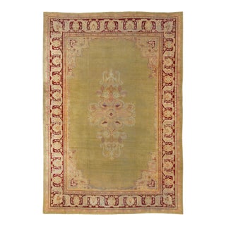 Large Antique Green Indian Amritsar Carpet With Hints of Deep Red 13'2 X 18'0 For Sale