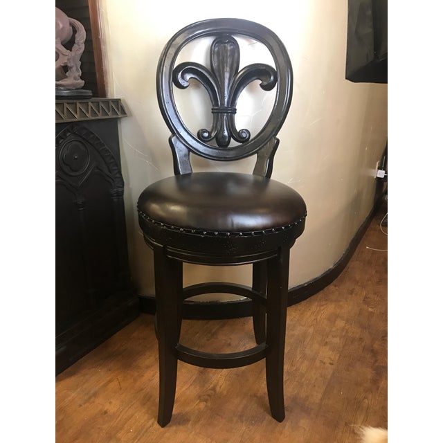 Modern Fleur De Lis French Leather Bar Stool Chairish