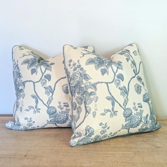 Jasper Tree of Life pillows in pale blue, double sided featuring a different part of the print front and back. Fronts...