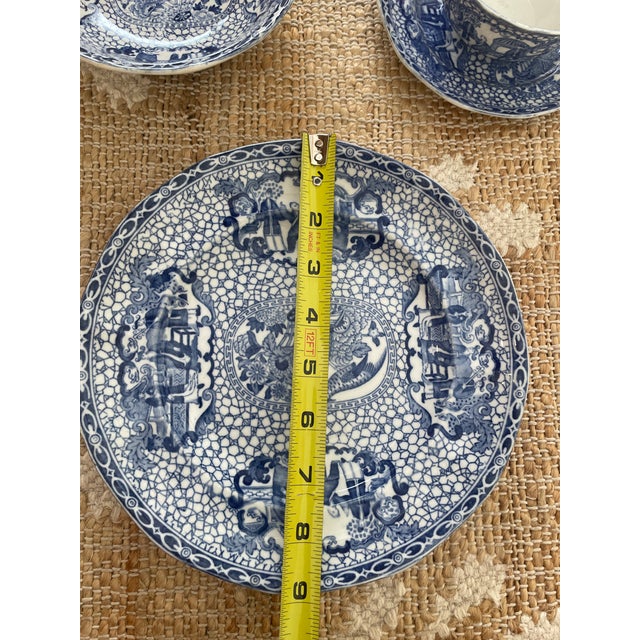 Chinese Antique 4 Piece Blue White Transferware Chinese Bird Pattern William Adams & Son For Sale - Image 3 of 12