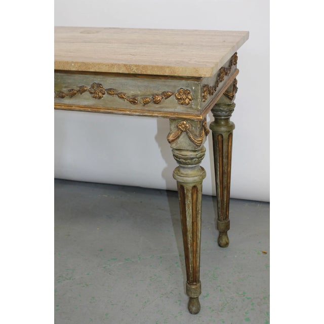 Celadon 18th Century Italian Neoclassical Painted and Parcel-Gilt Console With Marble Top For Sale - Image 8 of 8
