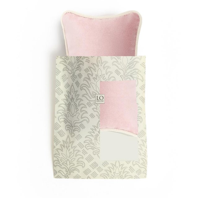 Textile The Gift Micro Cushion in Light Pink Velvet with White Piping by Lorenza Briola for Lo Decor For Sale - Image 7 of 7