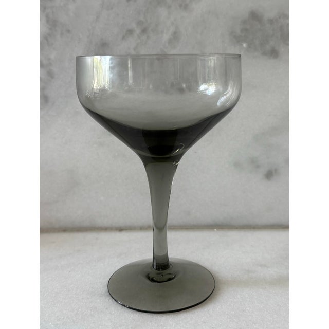 Set of 6 vintage Orrefors Rhapsody Smoke champagne coups in a beautiful smoky gray color with a characteristic gradient...