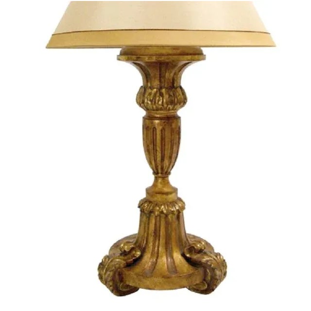 Item #: 9017 - Paladin Lamp (base) Finish: 23K Distressed Yellow Gold Dimensions: 36.5H (height to top of shade harp) Item...