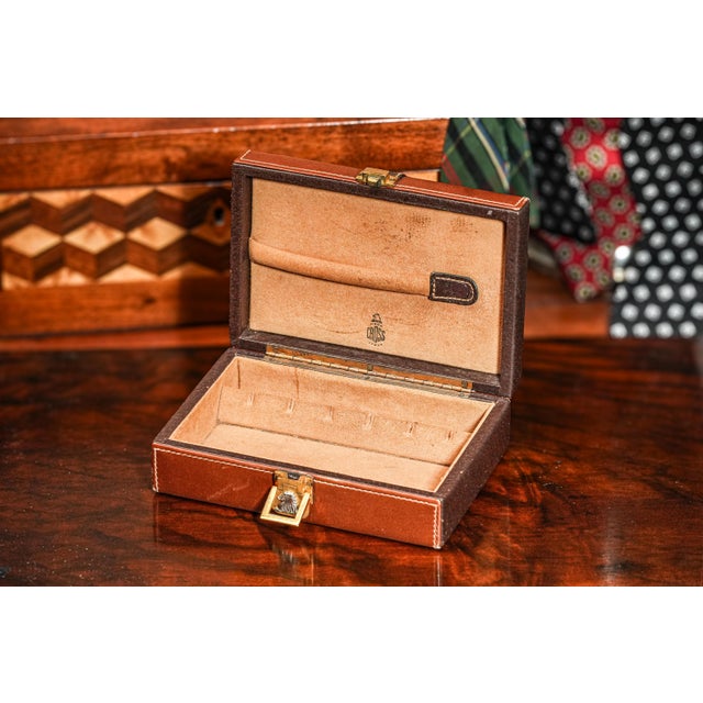 Luxurious Leather Vintage Mark Cross Men's Jewelry Box Dresser Home Decor For Sale In New York - Image 6 of 12