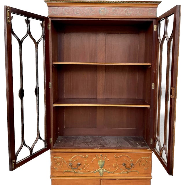 Wood English Satinwood Painted Bureau Bookcase For Sale - Image 7 of 10
