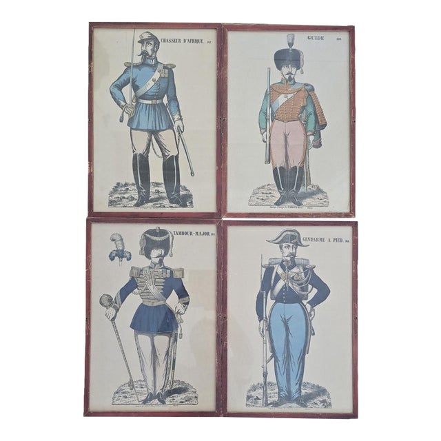 Set of Four 19th Century French Military Uniform Prints by P. Didion, Metz For Sale
