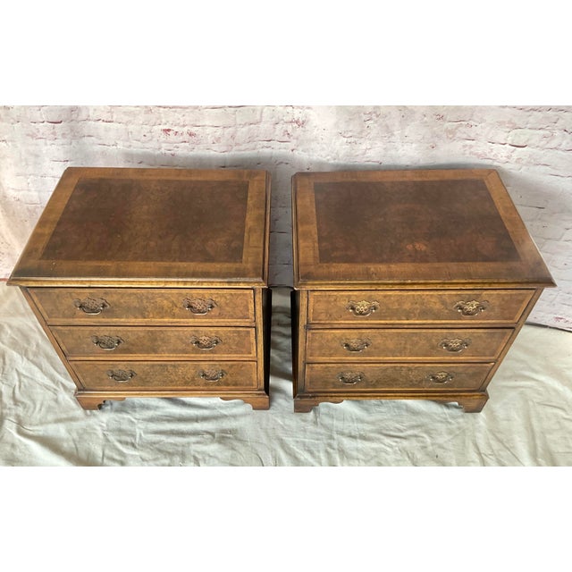 Georgian Style Burl Wood Side Chests a Pair For Sale - Image 4 of 10
