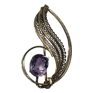 1950s Amethyst 14k Gold Filled Brooch For Sale
