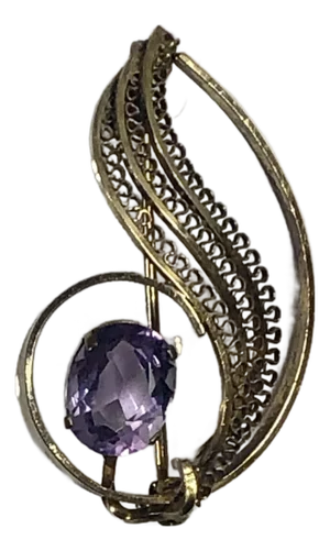 1950s Amethyst 14k Gold Filled Brooch