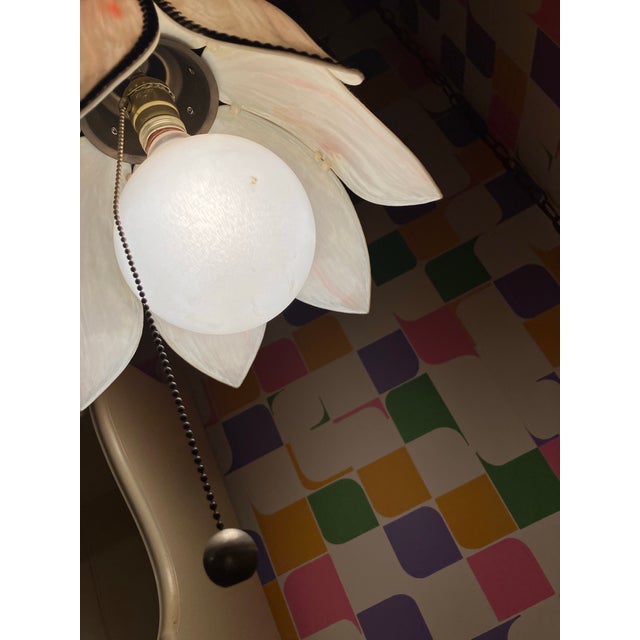 1960s VTG 1960s MCM Lt. Pink Tulip-Shaped Corded Swag Pendant Light W/Extra Long Chain For Sale - Image 5 of 7