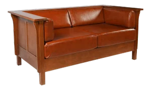 Crafters and Weavers Arts and Crafts / Craftsman Cubic Panel Side Love Seat Russet Brown Leather (Rb2)