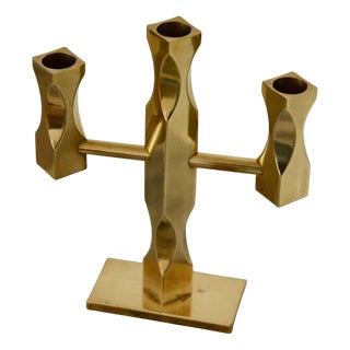 Swedish Three-Arm Candelabra in Brass by Lars Åkesson for Vallonmässing For Sale