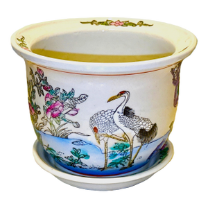 1970s Chinoiserie Porcelain Planter With Water Tray