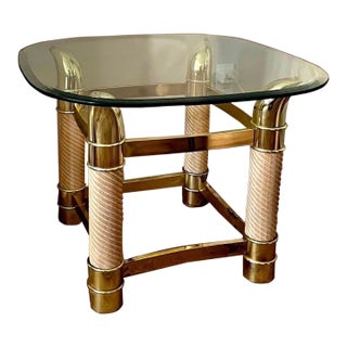 1970s Italian Faux Tusk and Brass Finish End Tables Tomasso Barbi Style For Sale