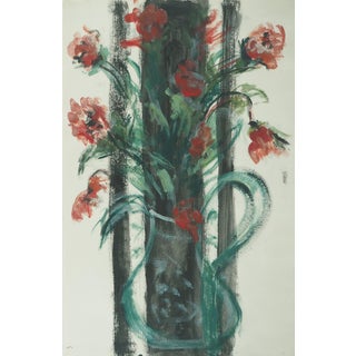 Roger Crusat, Bouquet of Red Anemones, Gouache For Sale
