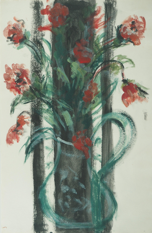 Roger Crusat, Bouquet of Red Anemones, Gouache